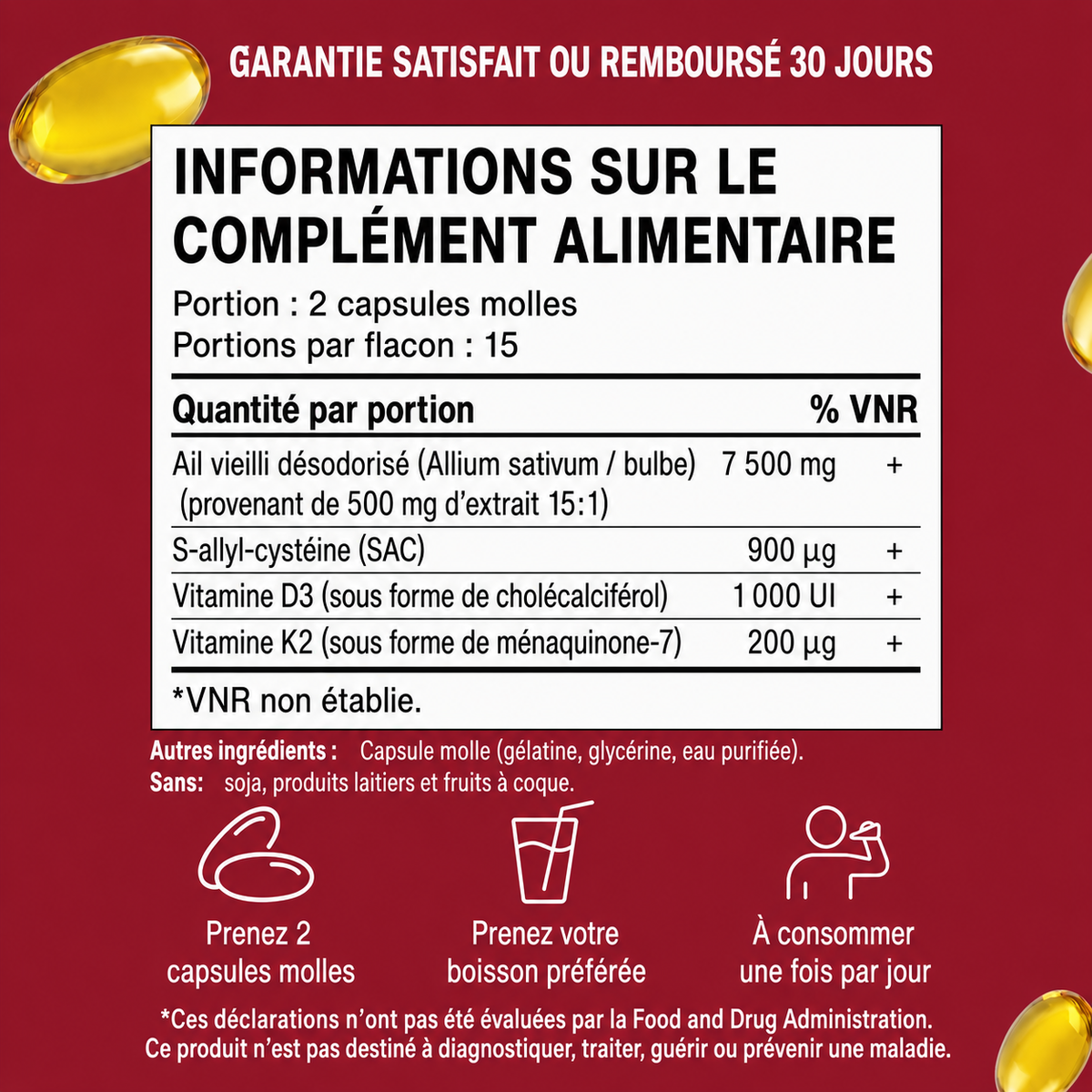 Extrait d'ail vieilli Llorrea® - Capsules molles inodores 7 500 mg