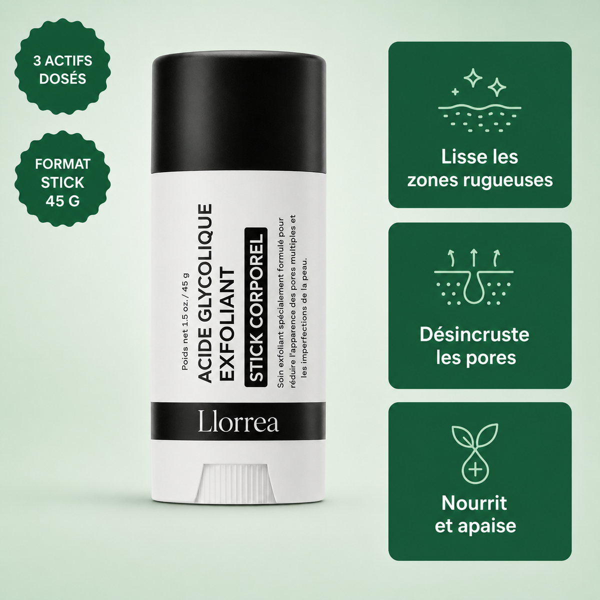 Llorrea — Stick Corps Lissant à l'Acide Glycolique 7%