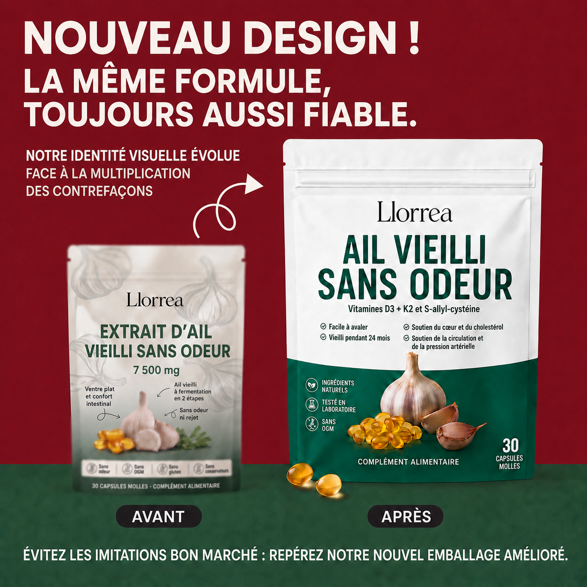 Extrait d'ail vieilli Llorrea® - Capsules molles inodores 7 500 mg